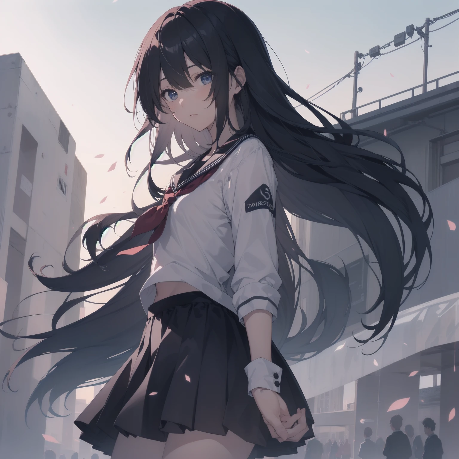 ultra-absurdres-Top quality by artist God, ultra-detailed, high resolution, anime moe artstyle, best anime 8k konachan wallpaper, pixiv contest winner, pool:2810, perfect anatomy,break, 1girl, (Please draw a girl walking sleepily to school alone. )break,(Solo,little female, 13-year-old:1.3),Full limbs, complete fingers,a junior high school student, (very short hair), short cut, flat chest, , small butt, small black eyes, beautiful detailed eyes, well-proportioned iris and pupils, expressive eyes, highres detailed hair, soft expression, salor school_uniform, sailor collar, serahuku, bow, pleated skirt,(Detailed Lighting), (Detailed background), in the School commute route. break,super detailed skin, Best cinematic lighting powered by famous artist, 8k,beauty illustration,photoshop_(medium),very aesthetic,break,((artist:yamamoto_souichirou )), artist:clamp ,artist:carnelian ,artist:kantoku ,
