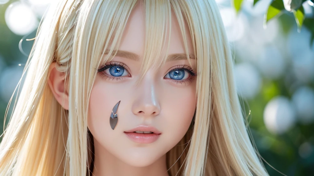 A beautiful girl with very long, shiny, bright blonde hair.、very soft blonde hair、Very big bright and shining light blue eyes、very big eyes、long bangs between the eyeuste piece, best quality, illustration, Super detailed, fine details, High resolution, 8K Dende Wallpaper, perfect dynamic composition, beautiful detailed eyes , of hotel(Bet), sexy face,A face feeling ???????,Face at the peak of sexual excitement,excited face from、white beautiful skin、cheek gloss highlight