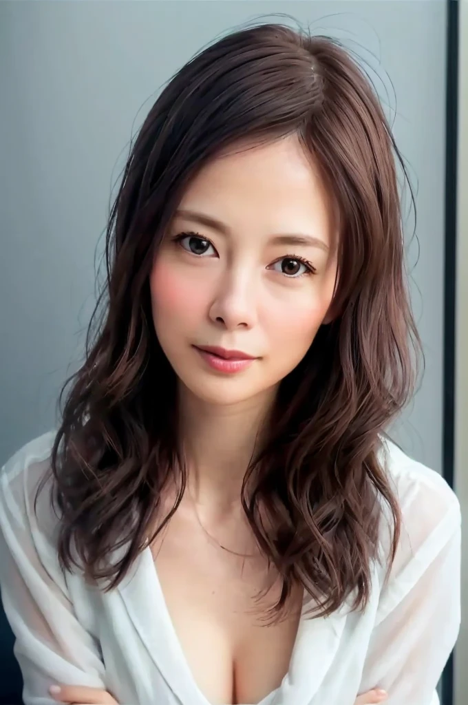 From one girl, young woman, Upper Body, (View your audience:1.3), (Female office worker),(Beautiful City, Beautiful sky background), 30-year-old woman,Natural skin color, (Mouth closed:1.2), (Center of chest), Floating Hair, Beautiful expression, Facial details, Detailed, Rainbow details, masterpiece, Highest quality, Realistic, Ultra-realistic, Very detailed, Perfect lighting, Written boundary depth, Shadow, High resolution, 