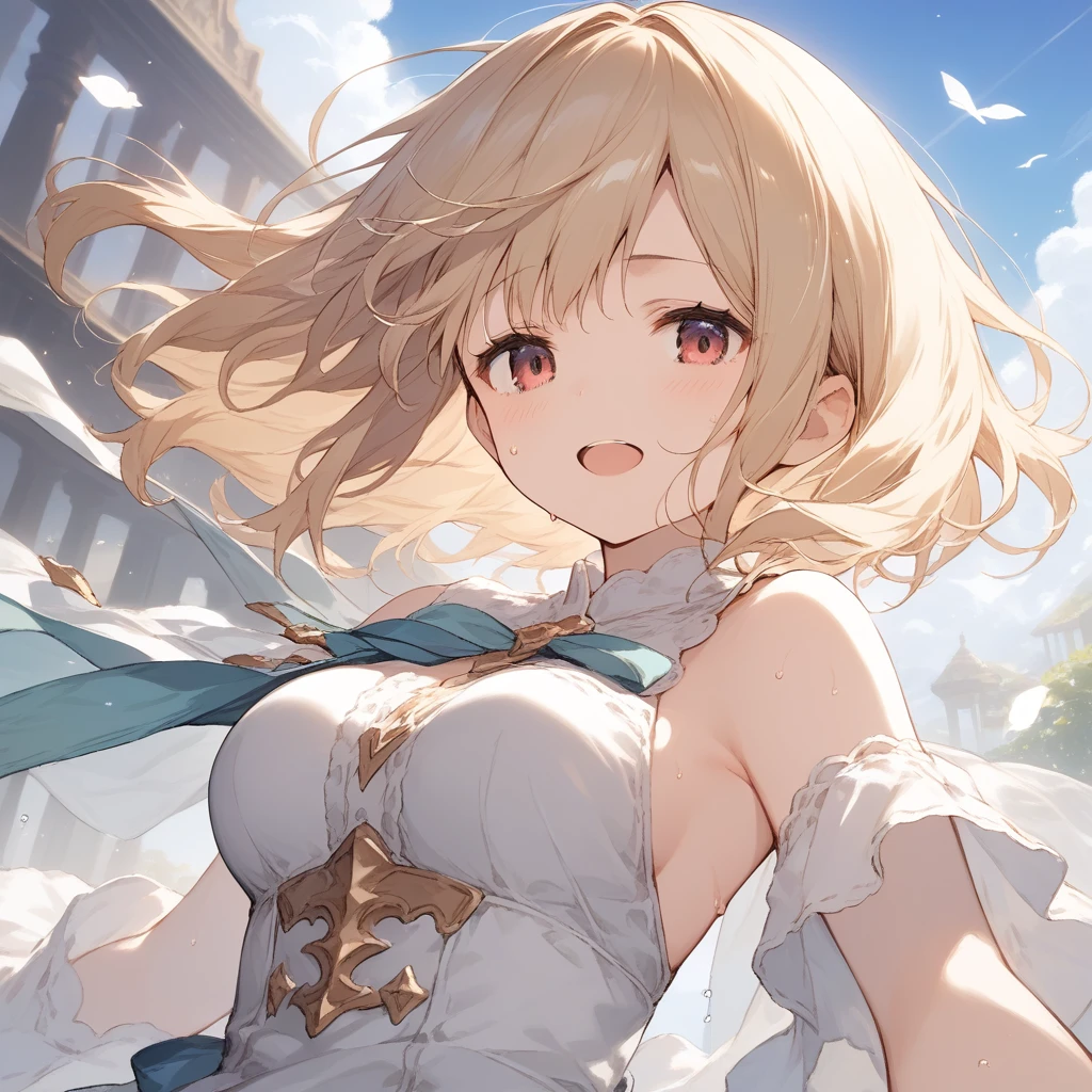 score_9, score_8_up, score_7_up, source_anime, best quality, masterpiece, official art, absurdres, highres, ultra-detailed,waifu2x,Collection: Slice of Life,break,djeeta \(granblue fantasy\),short hair, blonde hair, gloves, brown eyes, medium breasts, sweat, open mouth, sleepily, outdoors, wind,break,(clear line illustration:1.2), super detailed skin,very high resolution, very aesthetic, Best sexual lighting powered by famous artist, 8k,cute picture,beauty illustration,photoshop_(medium),,(Detailed Lighting),best anime 8k konachan wallpaper, pixiv contest winner,