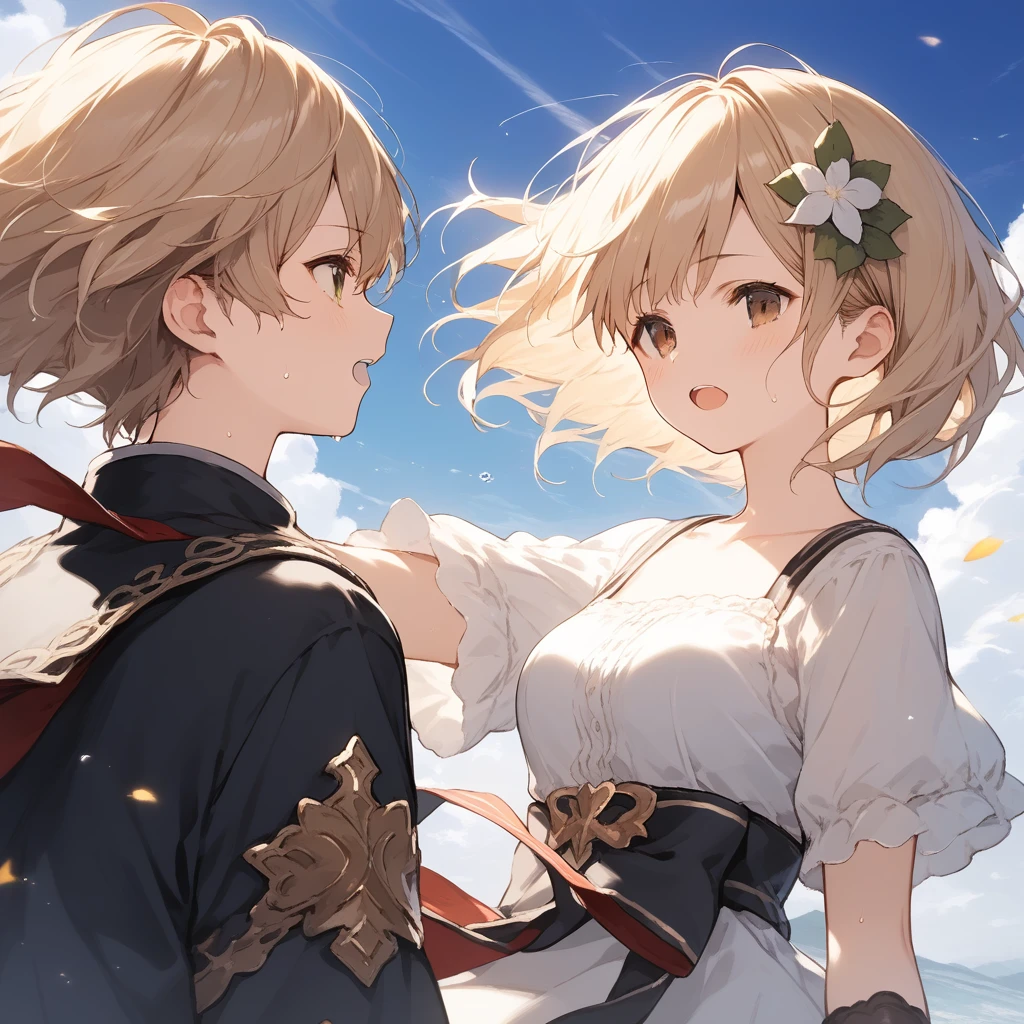 score_9, score_8_up, score_7_up, source_anime, best quality, masterpiece, official art, absurdres, highres, ultra-detailed,waifu2x,Collection: Slice of Life,break,djeeta \(granblue fantasy\),short hair, blonde hair, gloves, brown eyes, medium breasts, sweat, open mouth, sleepily, outdoors, wind,break,(clear line illustration:1.2), super detailed skin,very high resolution, very aesthetic, Best sexual lighting powered by famous artist, 8k,cute picture,beauty illustration,photoshop_(medium),,(Detailed Lighting),best anime 8k konachan wallpaper, pixiv contest winner,