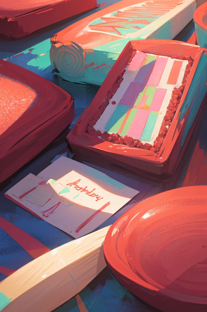 HAPPY Birthday,4K,high resolution,red, colorful,Cake illustration,((No people)),背景はcolorfulpastel colourの風船,pastel colour,Front image