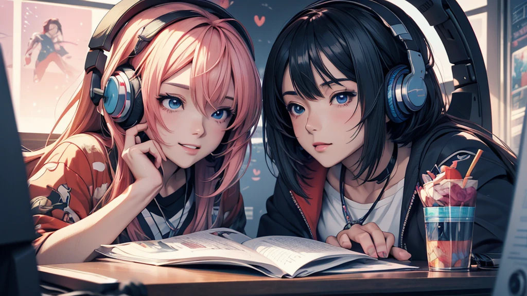 Woman wearing headphones, Anime Style 4 k, anime wallpaper 4k, anime wallpaper 4k, 4k anime wallpaper, anime art wallpaper 4k, anime art wallpaper 4k, Anime Style. 8K, Anime atmosphere, , Ultra HD Anime Wallpaper, Anime Art Wallpaper 8K, Anime Background,landscape、reading、Home