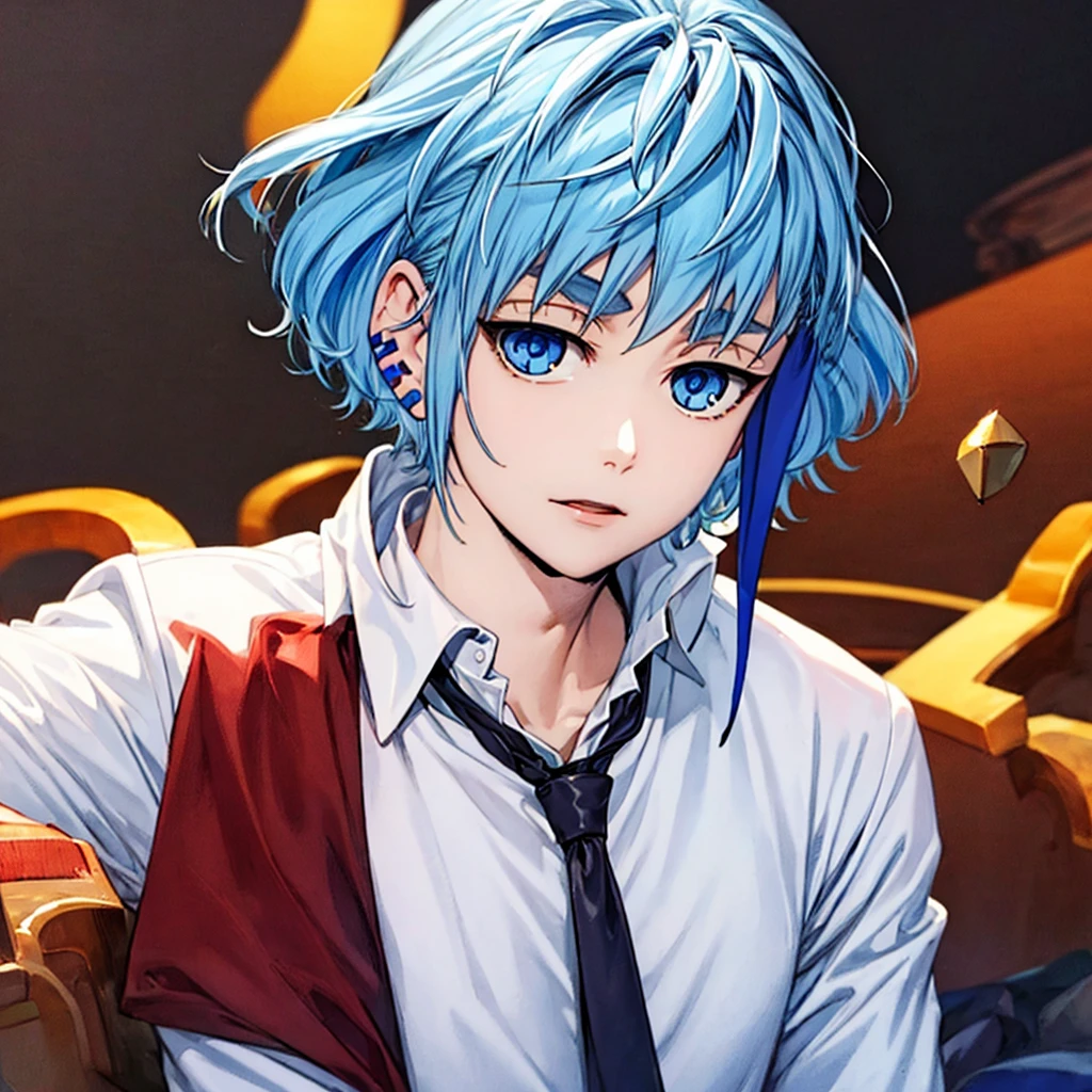 masterpiece, 最high quality, high quality, One boy, alone, Male Focus, View your audience, Upper Body, Aguero_Agnes_when, Blue Hair, blue eyes, Multicolored Hair, 