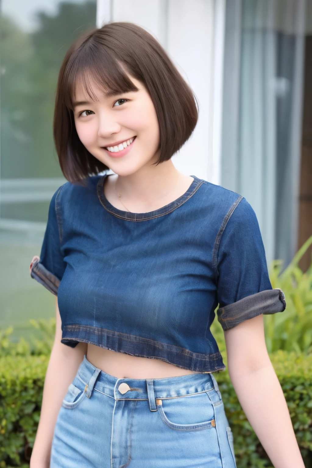 254 18-year-old female, (short hair),jeans, smile