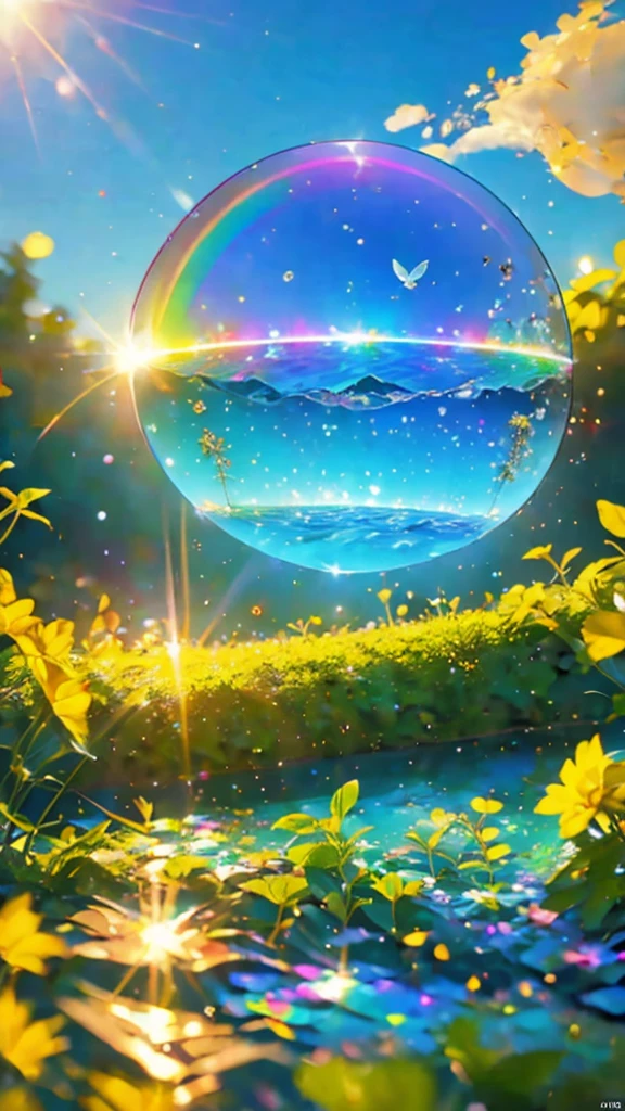(Highest quality), (8K), (Highest quality), (live-action), (Realistic photos), summer、summerを感じる物、summerを感じる風景, watermelon、blue sky, Rainbow and sunshine shining.16K, Ultra-high resolution, Shining in rainbow colors、to be born,wonderful ,future、Iridescent、The world 30 years from now。