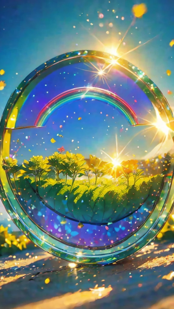 (Highest quality), (8K), (Highest quality), (live-action), (Realistic photos), summer、summerを感じる物、summerを感じる風景, watermelon、blue sky, Rainbow and sunshine shining.16K, Ultra-high resolution, Shining in rainbow colors、to be born,wonderful ,future、Iridescent、The world 30 years from now。