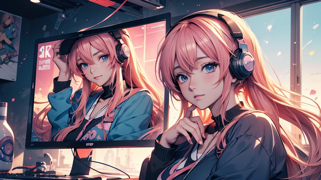 Woman wearing headphones, Anime Style 4 k, anime wallpaper 4k, anime wallpaper 4k, 4k anime wallpaper, anime art wallpaper 4k, anime art wallpaper 4k, Anime Style. 8K, Anime atmosphere, , Ultra HD Anime Wallpaper, Anime Art Wallpaper 8K, Anime Background,landscape、reading、Home