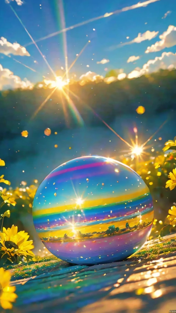 (Highest quality), (8K), (Highest quality), (live-action), (Realistic photos), summer、summerを感じる物、summerを感じる風景, watermelon、blue sky, Rainbow and sunshine shining.16K, Ultra-high resolution, Shining in rainbow colors、to be born,wonderful ,future、Iridescent、The world 30 years from now。