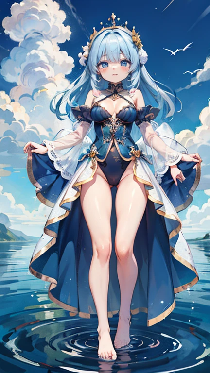 ((work of art, best qualityer)), 精致的面容,Kizi,all-body,Standing photo,perfect body proportions,gorgeous eyes,FantasyStyle,extremely pretty,transparentes,clouds,water ripples,transparentes,fun、May,lace,star decoration