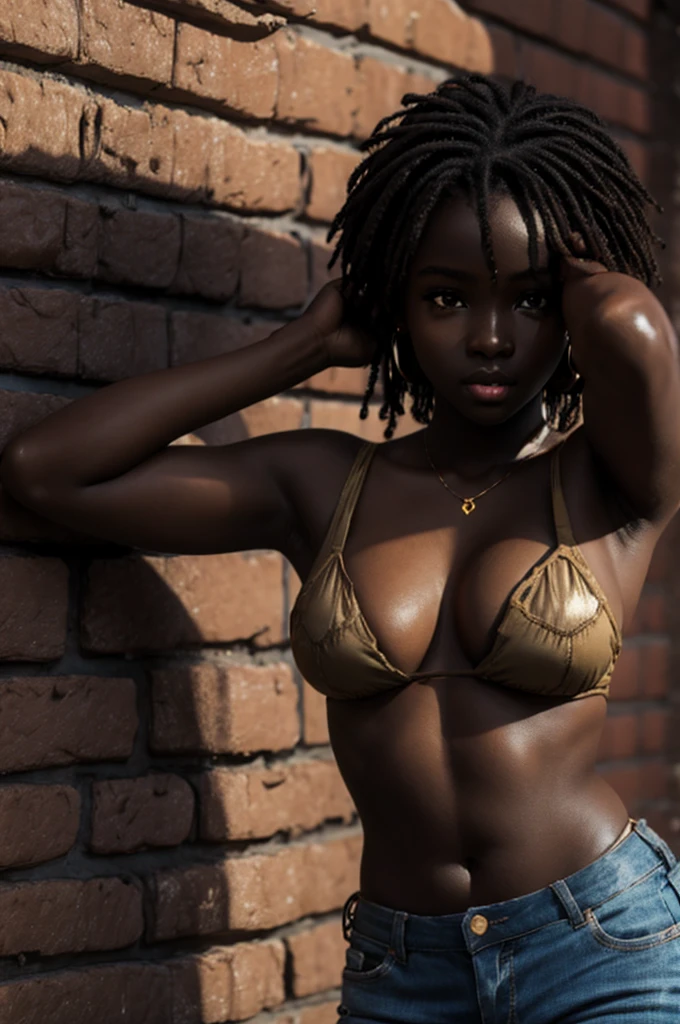 cute, Dark skin, African, ager, beautiful face, deep ebony, showing breasts, SFW