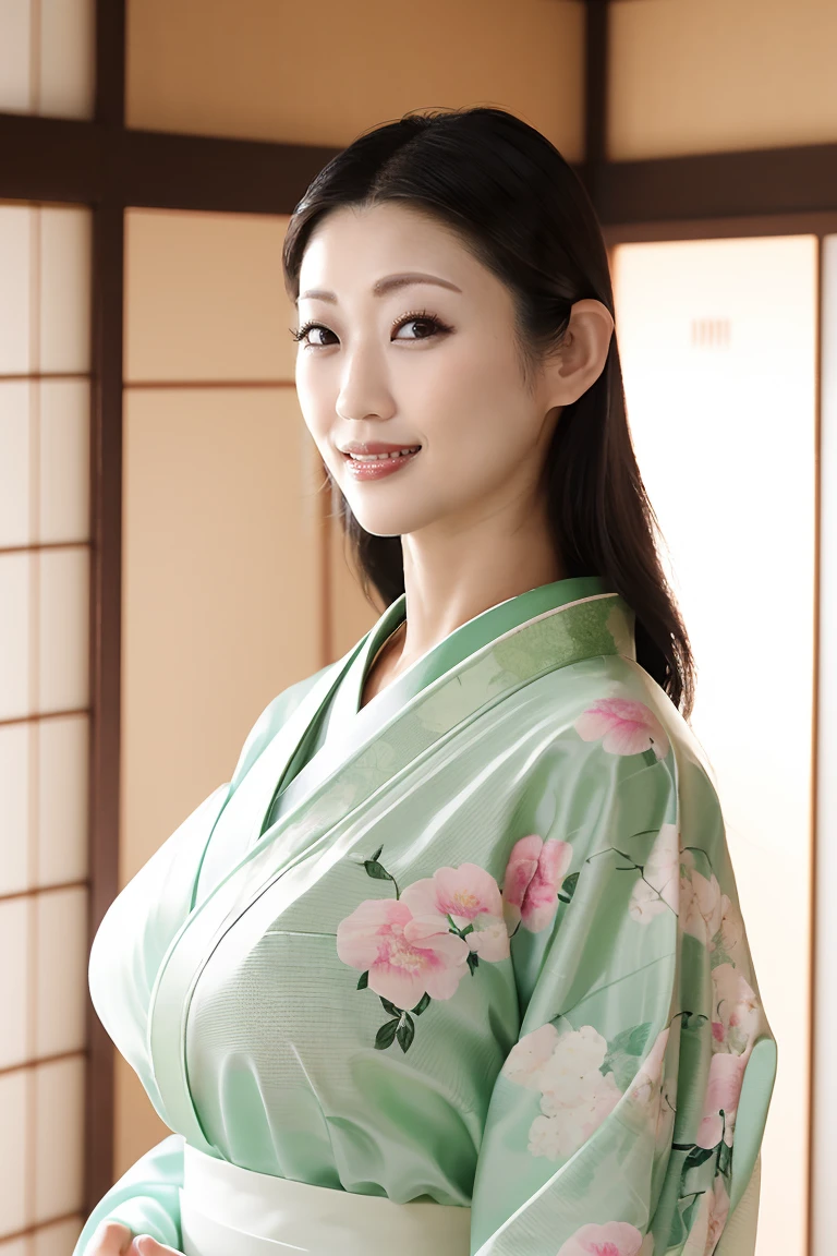 (最high quality、Tabletop、8K、Best image quality、Award-winning works)、(一人のbeautiful成熟した女性:1.1)、Adult face、(Innkeeper:1.1)、(Elegant white kimono with floral pattern:1.2)、(A kimono with a perfect and precise collar:1.2)、Perfect mature woman portrait photo、Glowing Skin、Standing Elegantly、(Blurred elegant and exquisite perfect Japanese style room background:1.3)、(The most natural and perfect tidy Japanese style room background:1.2)、(Strongly blurred background:1.2)、(Tyndall effect:1.2)、(The most romantic and moody:1.2)、Glowing White Skin、Very white skin、(Accentuate your body lines:1.1)、(The most graceful posture:1.2)、(Large Breasts:1.2)、A perfect smile、完璧なbeautiful光沢のある唇、(Accurate anatomy:1.2)、(A perfect and elegant outfit:1.1)、(Standing with good posture:1.1)、(beautiful, high quality, A gorgeous and large kimono obi:1.2)、(Long kimono:1.2)、(完璧で自然なbeautiful袖:1.2)、(完璧で自然なbeautiful衿:1.2)、(完璧で自然なbeautiful着物:1.2)、(完璧で自然なbeautiful袂:1.2)、(完璧で自然なbeautiful柄付きの豪華な帯:1.4)、(Chignon:1.2)、(Huge breasts:1.4)