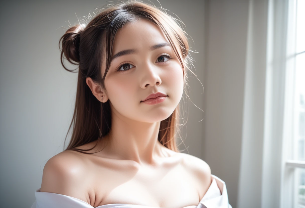 8k, raw photo, best quality, masterpiece, realistic, photo realistic, clear, professional lighting, beautiful face, best quality,ultra high res, realistic japanese beautiful, , 1girl,bare shoulders