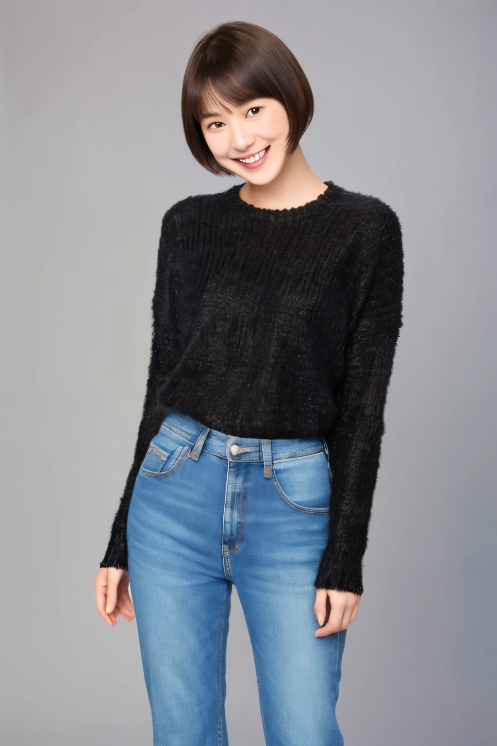 254 18-year-old female, (short hair),jeans, smile