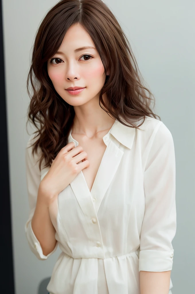 From one girl, young woman, Upper Body, (View your audience:1.3),(Office work background), 30-year-old woman,company employee,work,Natural skin color, (Mouth closed:1.2), (Center of chest), Floating Hair, Beautiful expression, 顔のdetailed, detailed, masterpiece, Highest quality, Realistic, Ultra-realistic, 非常にdetailed, Perfect lighting, Written boundary depth, Shadow, High resolution,