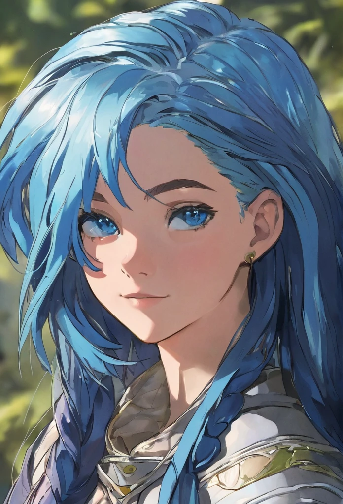 15 years old, young female, human, blue hair, blue eyes, long hair, adventurer