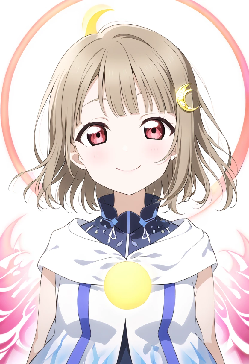 ((style:Colored pencil))Kasumi Nakasu, lovelive, Yellow-brown hair, Bobcut, short hair, Left of face, Crescent moon hair ornament, Erlian, Asymmetrical Hair, Long left, Red Eye, Invincible levelBeliever, , flare lens, Single, alone, whole body, smile,
nakasu kasumi,