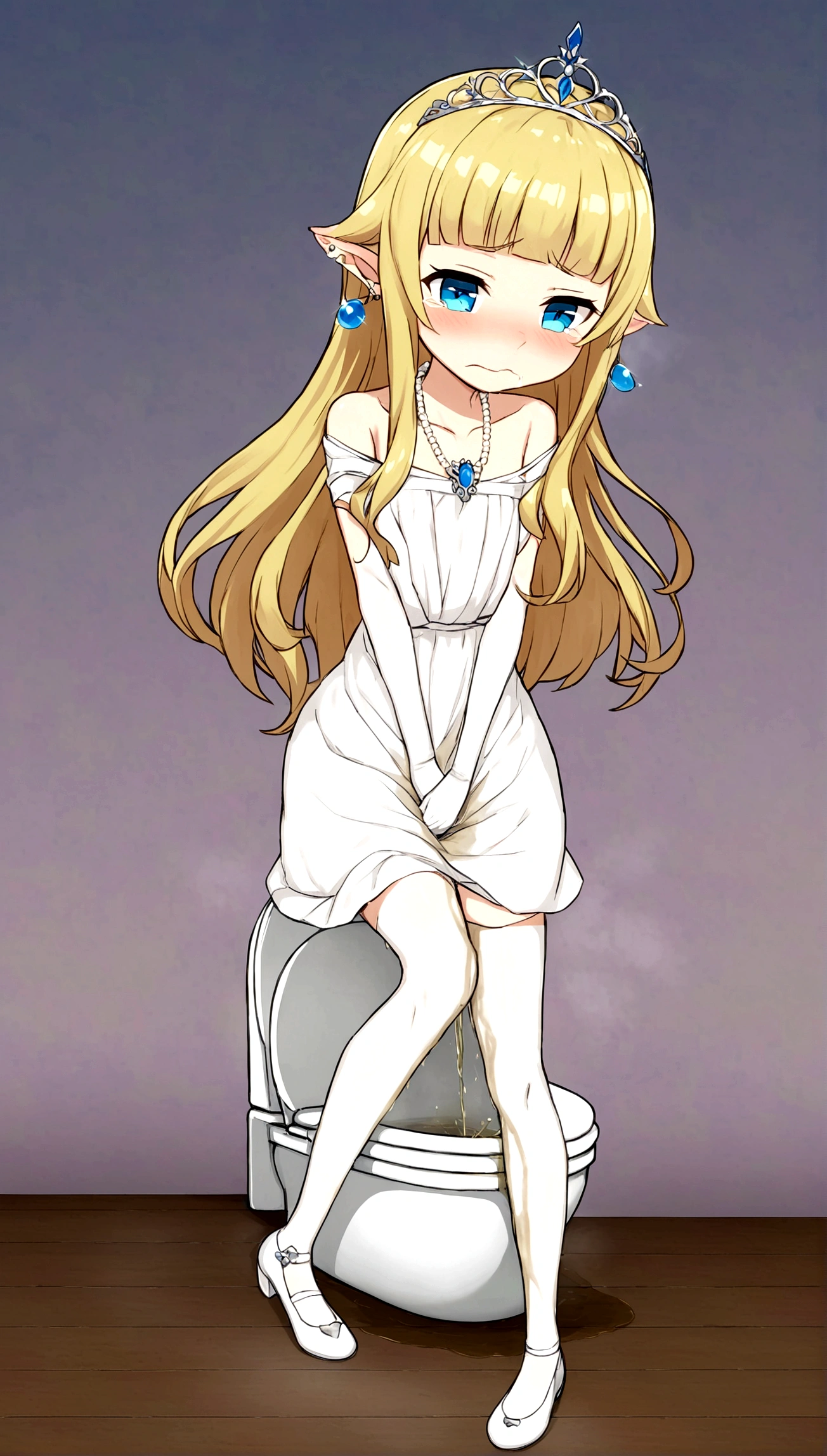 Anime. Princess Principal. Princess. Charlotte1 girl. Cute girl. Blonde. Long hair. Hair ornament. Blue eyes. Beautiful eyes. Perfect eyes. Expressive eyes. Ideal face. Beautiful nose. Snotty nose. 16 years. small breasts. Flat chest. She is ill. She got sick. She has allergies. She has a runny nose. Nasal mucus. She has snot. She wants to sneeze. She needs to sneeze. She has a strong, desperate urge to sneeze. She sneezes. She sneezes. Splashes of snot fly to the sides. Snot flows from the nose. She has urinary incontinence. She wants to pee. She needs to go to the toilet.
She has a strong, desperate urge to pee. Fantasy. City. Lock. Ideal anatomical body. Hand on crotch. Squeezes the crotch tightly. Rubs the crotch. She described it in class. She's on her period. Her crotch is leaking. The knees are together, the feet are at odds. The girl can't stand straight. Tiara on the head. Neat earrings in the ears. Pearl necklace around the neck. White gloves. Heeled shoes. Luxurious, white dress. Clumsiness. Embarrassment. Shame. To touch. Tears in my eyes. Snot flows from the nose. Full height. Beautiful character design. shiny skin. whole body. NFS. official
art. Extremely detailed CG Unity 8k wallpaper. Ideal lighting. Ultra high resolution 4K. Super detailed 8K resolution. A high resolution.