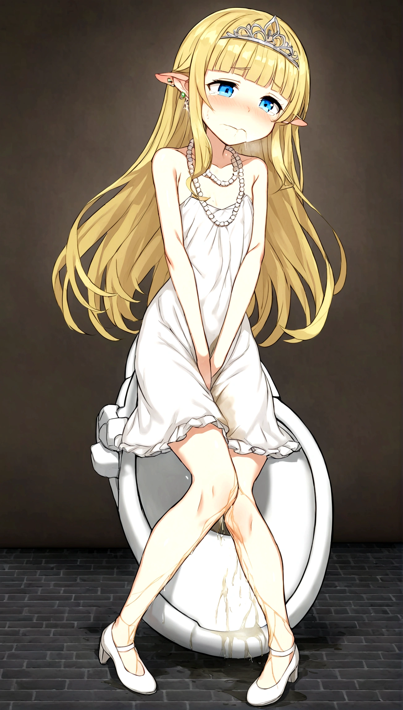 Anime. Princess Principal. Princess. Charlotte1 girl. Cute girl. Blonde. Long hair. Hair ornament. Blue eyes. Beautiful eyes. Perfect eyes. Expressive eyes. Ideal face. Beautiful nose. Snotty nose. 16 years. small breasts. Flat chest. She is ill. She got sick. She has allergies. She has a runny nose. Nasal mucus. She has snot. She wants to sneeze. She needs to sneeze. She has a strong, desperate urge to sneeze. She sneezes. She sneezes. Splashes of snot fly to the sides. Snot flows from the nose. She has urinary incontinence. She wants to pee. She needs to go to the toilet.
She has a strong, desperate urge to pee. Fantasy. City. Lock. Ideal anatomical body. Hand on crotch. Squeezes the crotch tightly. Rubs the crotch. She described it in class. She's on her period. Her crotch is leaking. The knees are together, the feet are at odds. The girl can't stand straight. Tiara on the head. Neat earrings in the ears. Pearl necklace around the neck. White gloves. Heeled shoes. Luxurious, white dress. Clumsiness. Embarrassment. Shame. To touch. Tears in my eyes. Snot flows from the nose. Full height. Beautiful character design. shiny skin. whole body. NFS. official
art. Extremely detailed CG Unity 8k wallpaper. Ideal lighting. Ultra high resolution 4K. Super detailed 8K resolution. A high resolution.