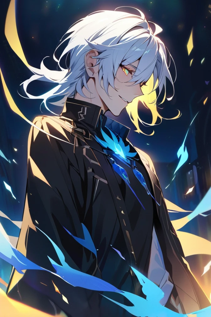 (masterpiece, best quality), detailed face, solo, 1man, messy short hair, bishounen, mad scientist, scientist coat, glasses, lens flare, maniacal smile, sharp eyes, glowing eyes, holding science test tube, perspective from above, in laboratory, dark shadows, contrast, science