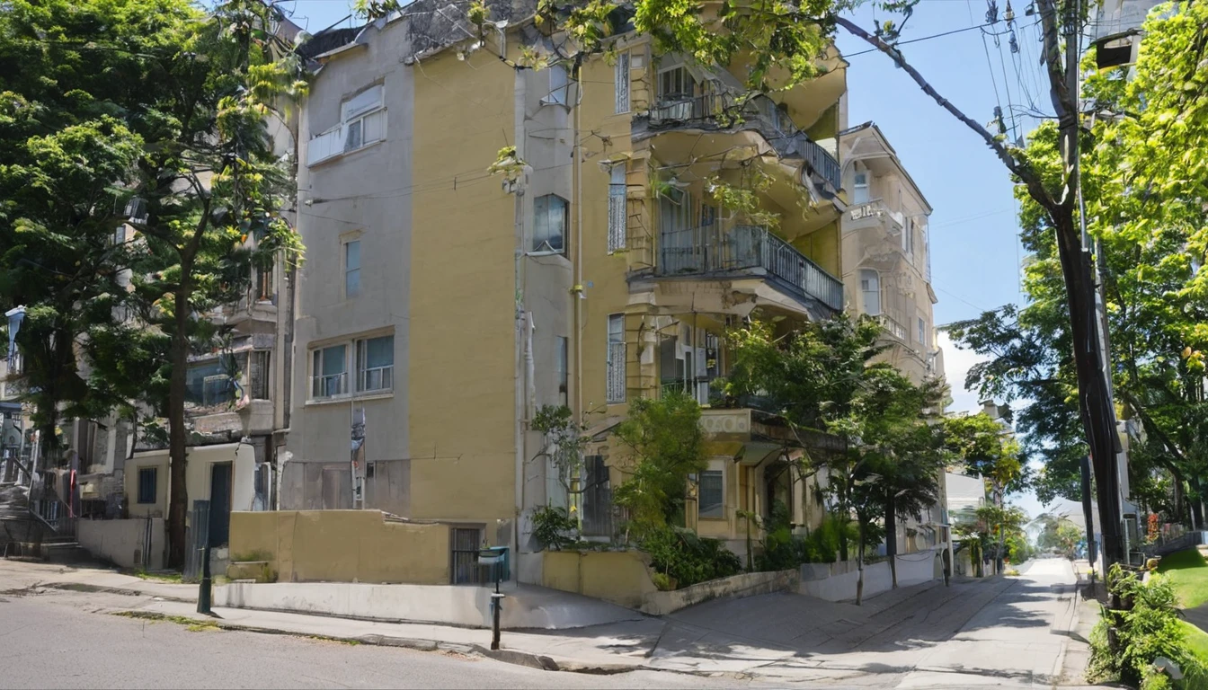 apartment, quiet street, daytime, no people on the street