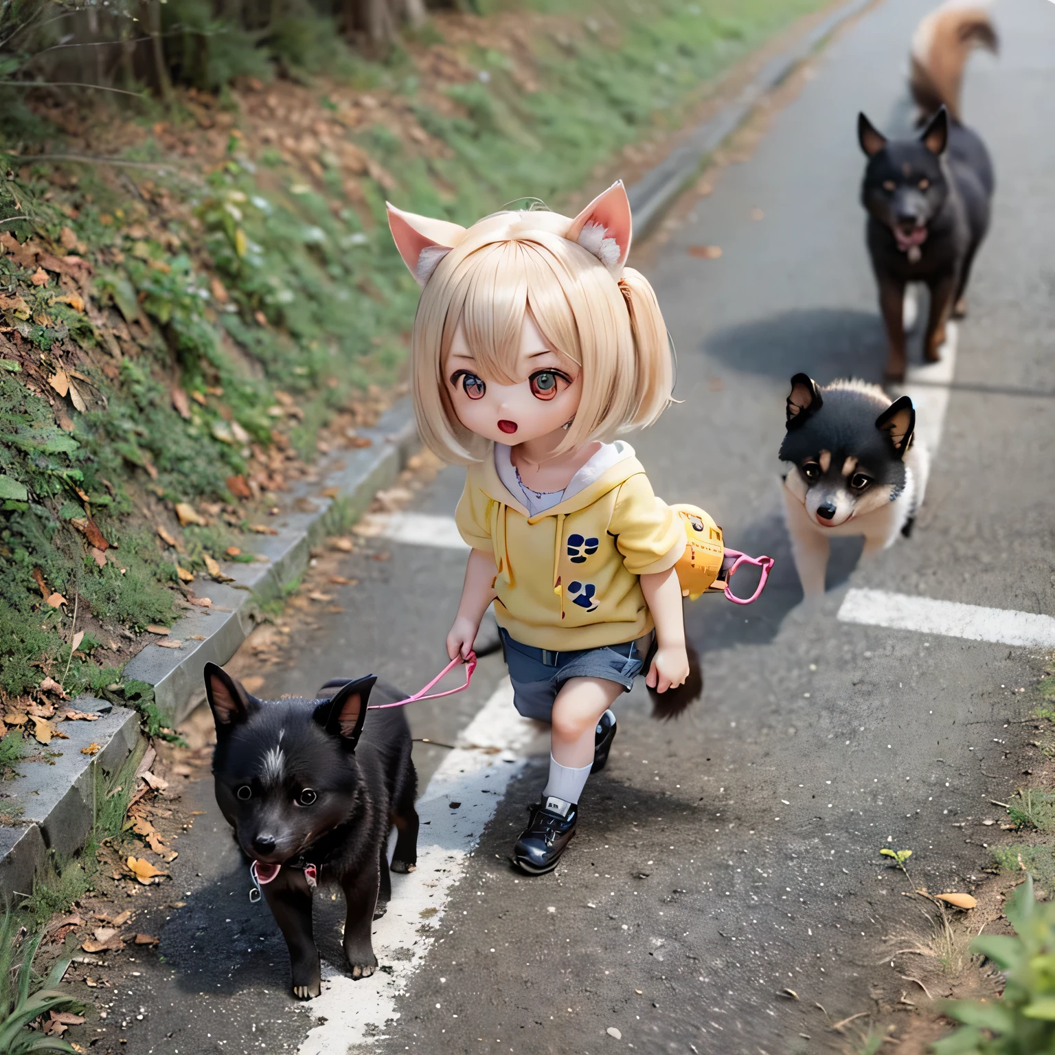 Shiba Inu girl Chibi cute girl Walking the dog Playing together