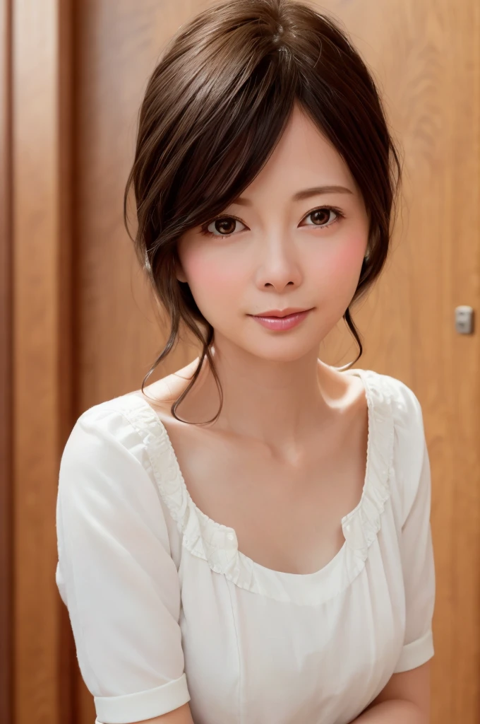 From one girl, young woman, Upper Body, (View your viewers:1.3),(Office work background), 30-year-old woman,company employee,work,Natural skin color, (Mouth closed:1.2), (Center of chest), Floating Hair, Beautiful expression, 顔のdetailed, detailed, masterpiece, Highest quality, Realistic, Ultra-realistic, 非常にdetailed, Perfect lighting, Written boundary depth, Shadow, High resolution,