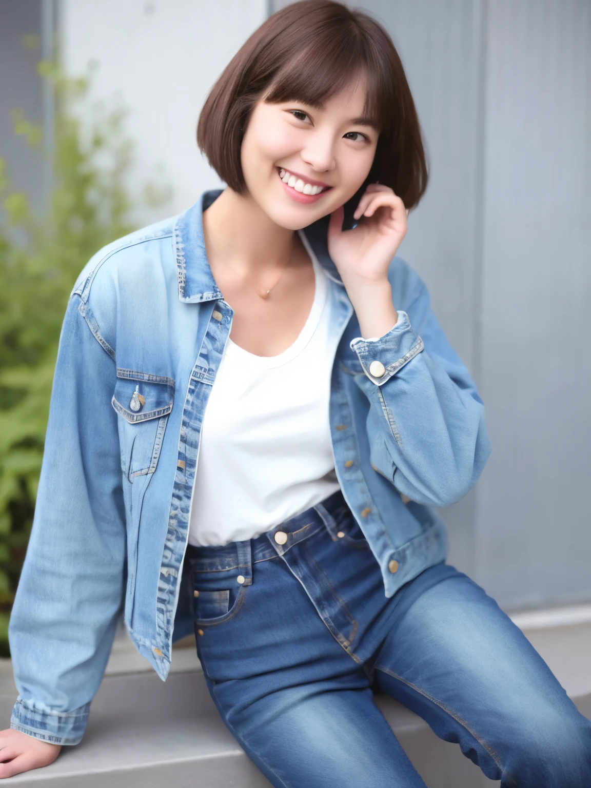 254 18-year-old female, (short hair),jeans, smile