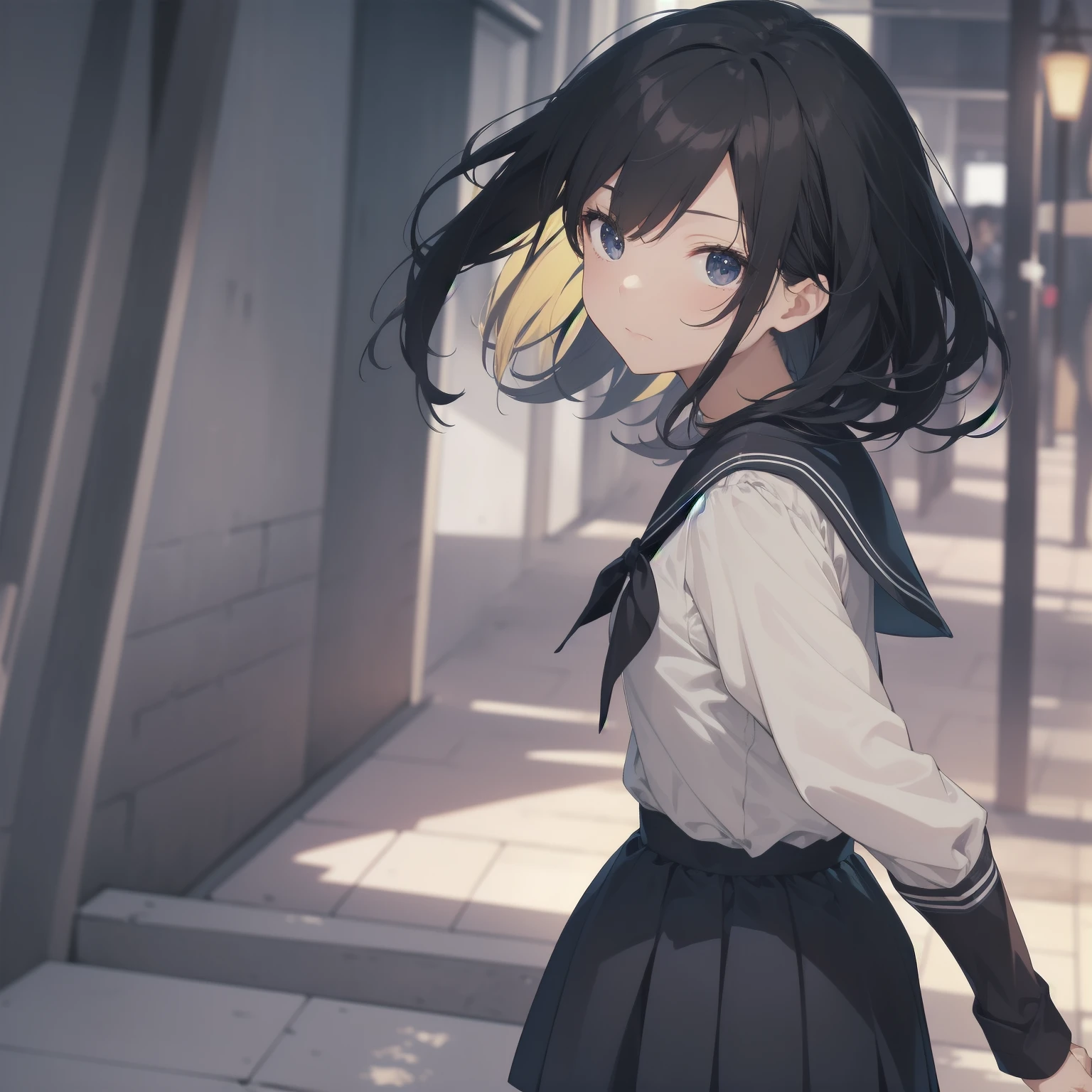 ultra-absurdres-Top quality by artist God, ultra-detailed, high resolution, anime moe artstyle, best anime 8k konachan wallpaper, pixiv contest winner, pool:2810, perfect anatomy,break, 1girl, (Please draw a girl walking sleepily to school alone. )break,(Solo,little female, 13-year-old:1.3),Full limbs, complete fingers,a junior high school student, (very short hair), short cut, flat chest, , small butt, small black eyes, beautiful detailed eyes, well-proportioned iris and pupils, expressive eyes, highres detailed hair, soft expression, salor school_uniform, sailor collar, serahuku, bow, pleated skirt,(Detailed Lighting), (Detailed background), in the School commute route. break,super detailed skin, Best cinematic lighting powered by famous artist, 8k,beauty illustration,photoshop_(medium),very aesthetic,break,((artist:yamamoto_souichirou )), artist:clamp ,artist:carnelian ,artist:kantoku ,