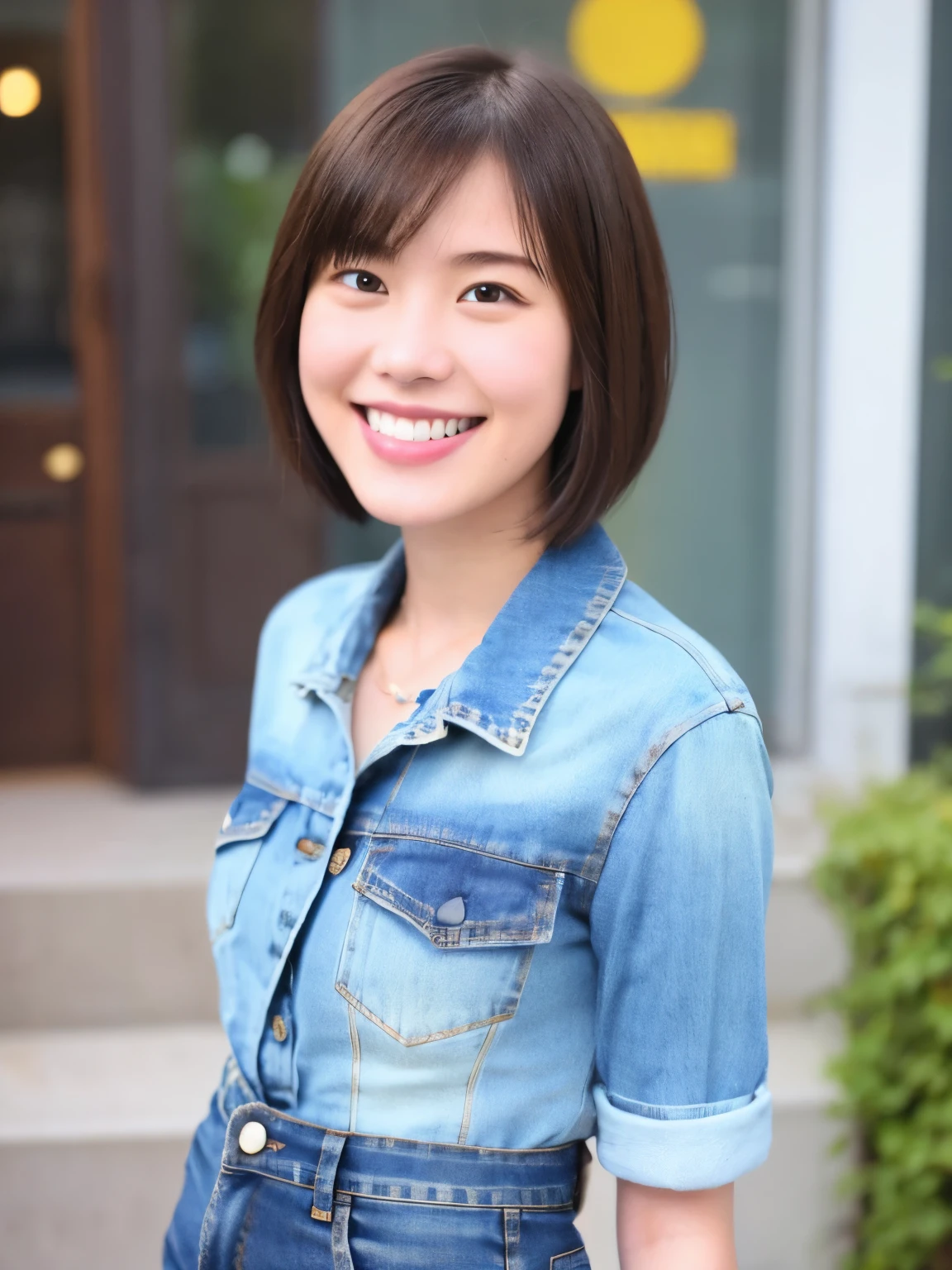 254 18-year-old female, (short hair),jeans, smile