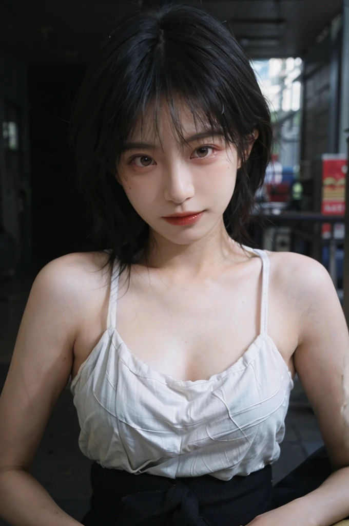 1 girl,Model,Upper Body,short hair,A faint smile,serene, calm,Moles under the eyes,Exquisite eyes, Delicate face,Lipstick,earrings,Hair details, skirt,(Dress conservatively:1.3)(Large Breasts:1.2),outdoor,background,城市background,(Skin details:1.4),(Realistic and detailed eyes:1.2), Natural skin texture, Realistic facial details,Close-up of face,Portrait Photography,(Portrait Photography:1.1), (smooth skin textures:1.3), (Highest quality real skin textures:1.4), Direct vision,Soft dramatic lighting, Vivid details, 35 mm film, (Photo Practical:1.4), (hyper Practical:1.4), (Practical:1.3), (Smoother lighting:1.05), (Improve lighting quality:0.9), (Enhance the beauty of skin texture:1.1), Depth of Field, Bokeh, Surrealism, Ray Tracing, ( Surrealism, High Detail, Chiaroscuro, Ray Tracing, reflected light, Ultra HD, Ultra HD, masterpiece, Textured Skin, Super Detail, High Detail, high quality, best quality