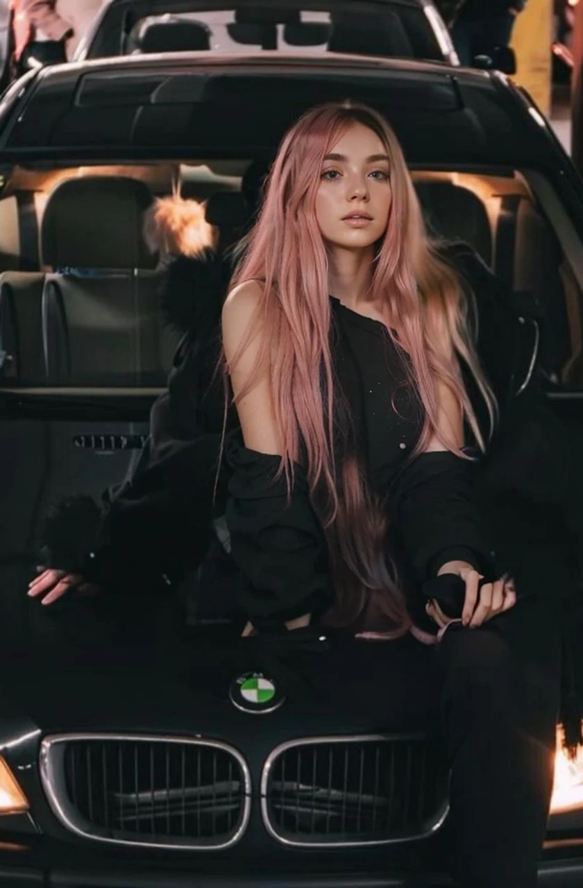 25-year-old Caucasian French girl with shoulder-length messy pink hair, adorned with , hair l . Captured in the best quality, this illustration serves as a 4K wallpaper