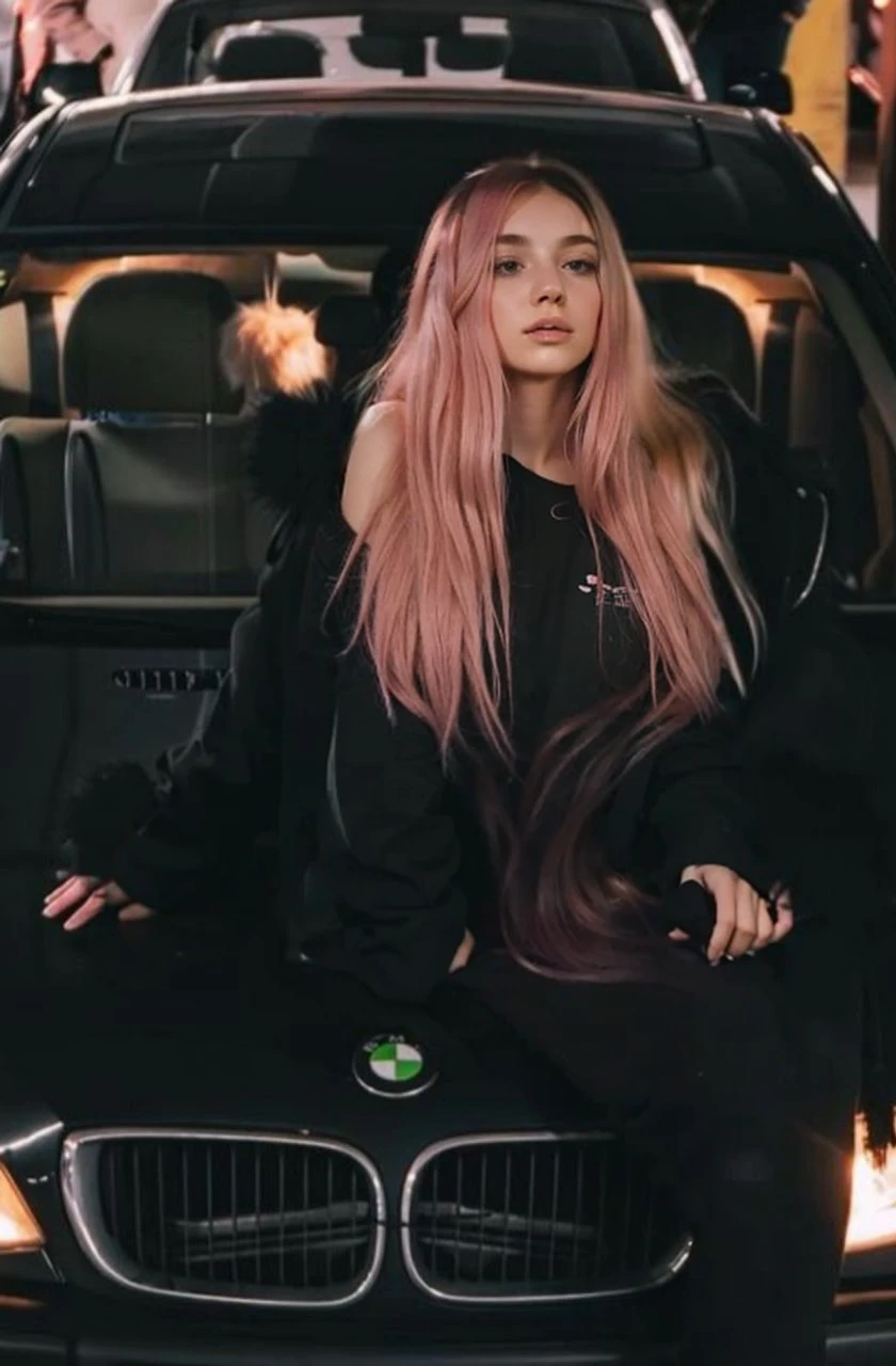 25-year-old Caucasian French girl with shoulder-length messy pink hair, adorned with , hair l . Captured in the best quality, this illustration serves as a 4K wallpaper
