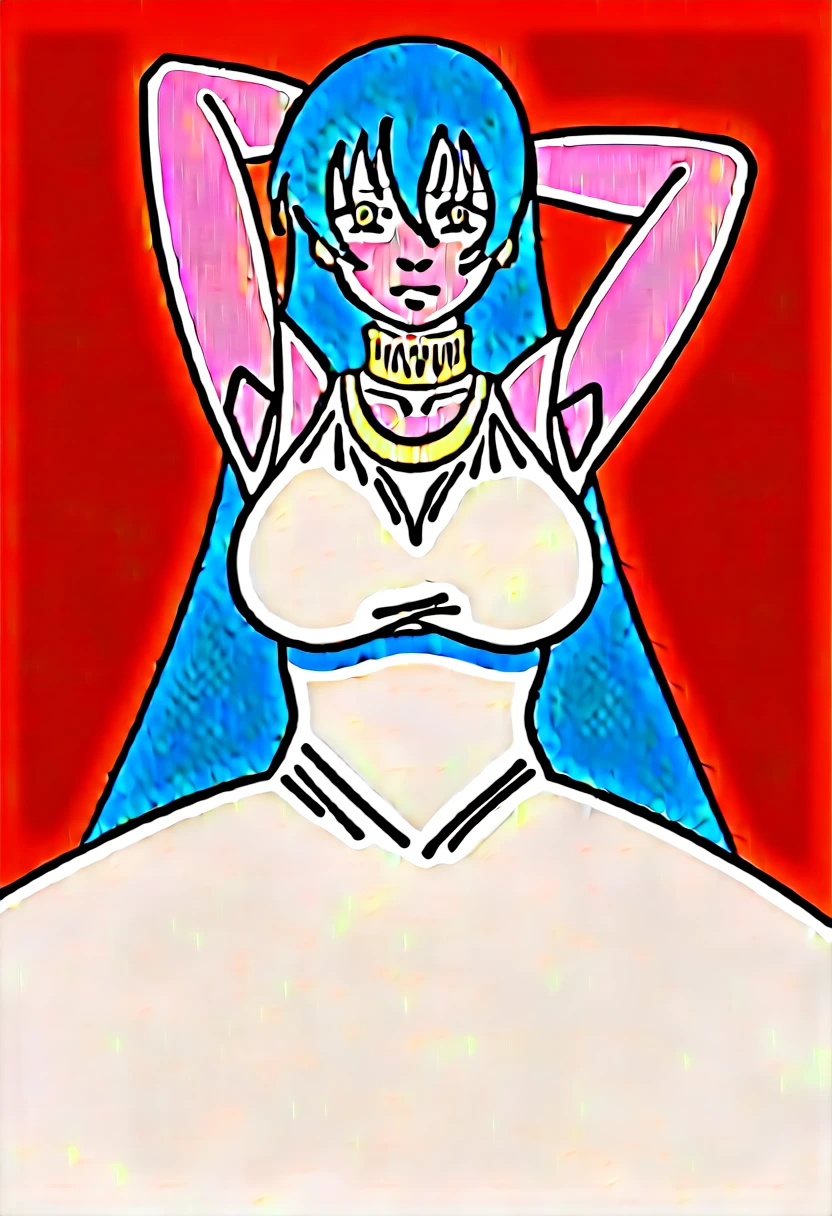 best quality,masterpiece,looking at viewer,absurdres,1girl,score_9,score_8_up,score_7_up,source_anime BREAK sasha,green eyes,purple hair,long hair,large breasts,white dress1,dress,gold necklace,bare shoulders, show armpit