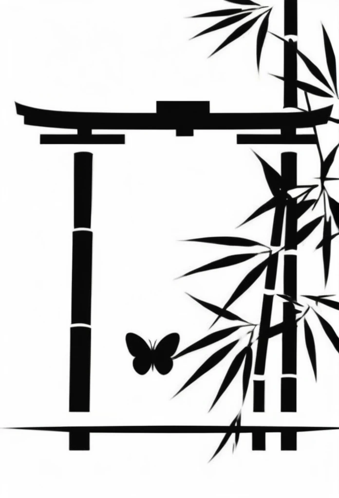 Japanese label logo bamboo grove、Bamboo leaves, etc.、Old Japanese traditional streetscape、Slipping through the gaps、The logo butterfly that looks like it is flying is made of bamboo leaves., etc.The angle of view from the diagonal is a bit shy.、Japanese-style design Cool Japanese taste such as shrines Chic and modern design Monotone background Pure white
8k