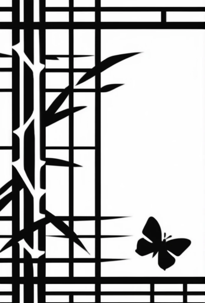 Japanese label logo bamboo grove、Bamboo leaves, etc.、Old Japanese traditional streetscape、Slipping through the gaps、The logo butterfly that looks like it is flying is made of bamboo leaves., etc.The angle of view from the diagonal is a bit shy.、Japanese-style design Cool Japanese taste such as shrines Chic and modern design Monotone background Pure white
8k
