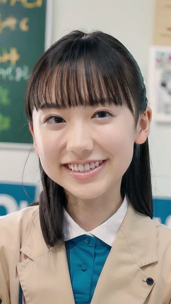 slender girl, (make up:1.1), (ニットセーター:1.2), middle breasts, at school room, (upper body shot:1.1), round face