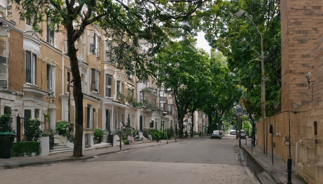 apartment, quiet street, daytime, no people on the street