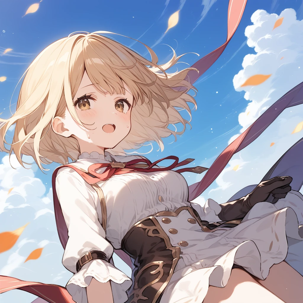 score_9, score_8_up, score_7_up, source_anime, best quality, masterpiece, official art, absurdres, highres, ultra-detailed,waifu2x,Collection: Slice of Life,break,djeeta \(granblue fantasy\),short hair, blonde hair, gloves, brown eyes, medium breasts, sweat, open mouth, sleepily, outdoors, wind,break,(clear line illustration:1.2), super detailed skin,very high resolution, very aesthetic, Best sexual lighting powered by famous artist, 8k,cute picture,beauty illustration,photoshop_(medium),,(Detailed Lighting),best anime 8k konachan wallpaper, pixiv contest winner,