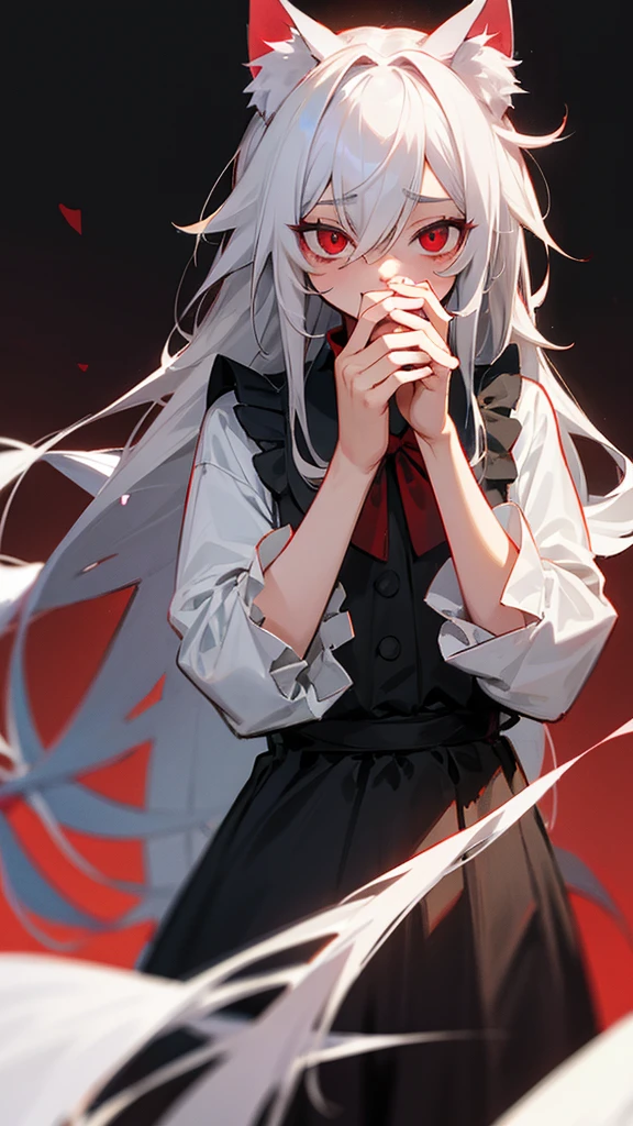 Highest quality　I have long hair　Gray Hair　Raw salt Noah　Red eyes　I don't have anything　vampire　Odd Eye　kind　Cat ear　Embarrassed　Background Black　Two people
