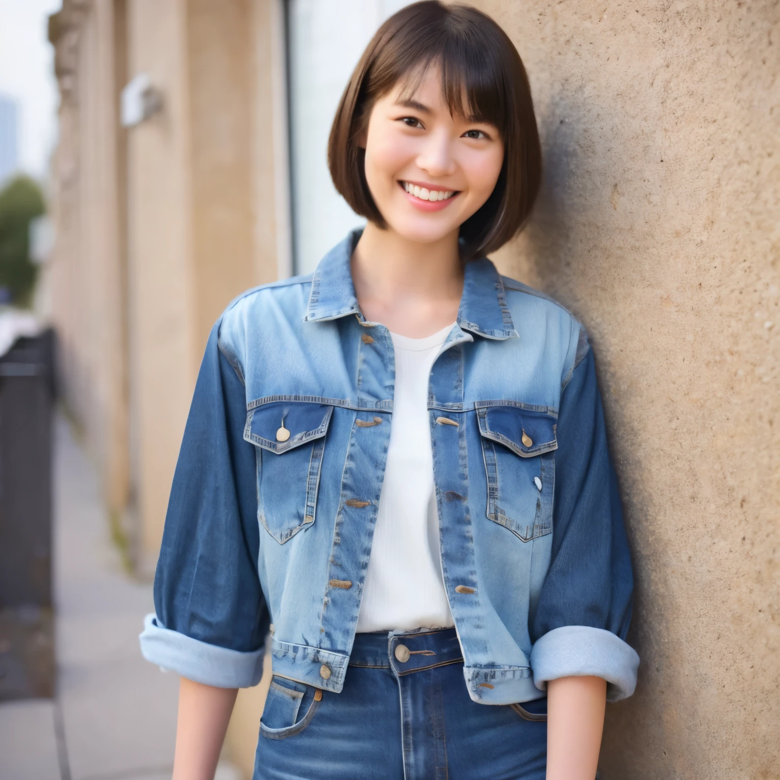 254 18-year-old female, (short hair),jeans, smile