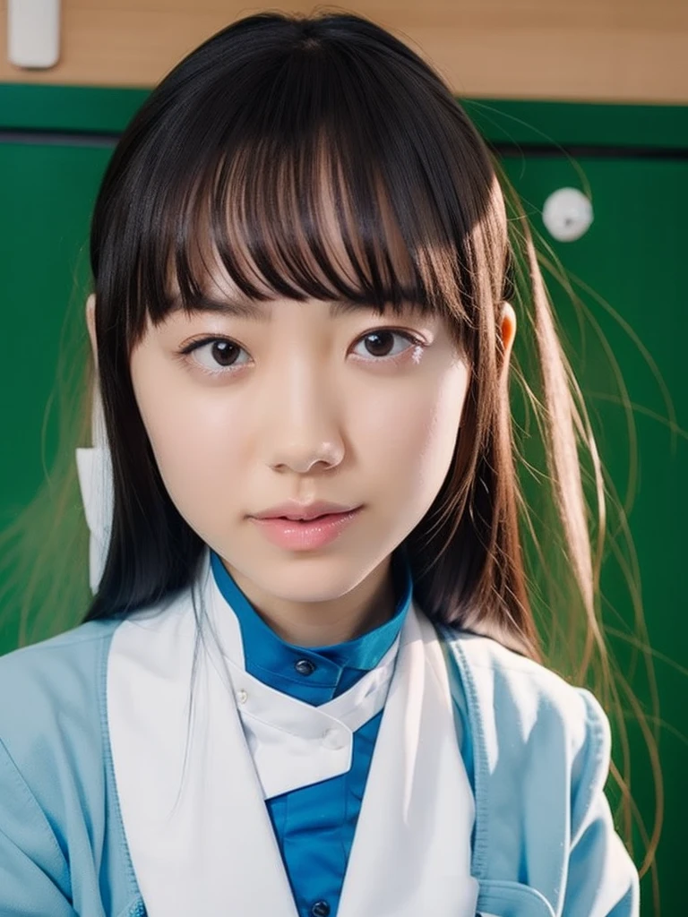 slender girl, (make up:1.1), (ニットセーター:1.2), middle breasts, at school room, (upper body shot:1.1), round face

