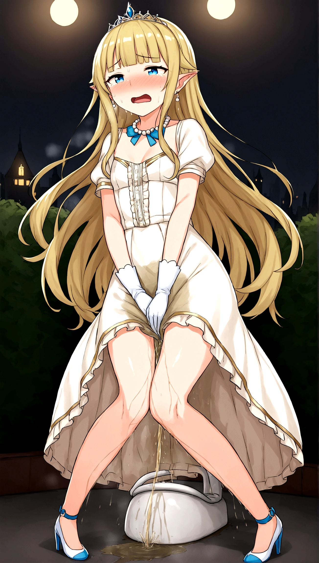 Anime. Princess Principal. Princess. Charlotte1 girl. Cute girl. Blonde. Long hair. Hair ornament. Blue eyes. Beautiful eyes. Perfect eyes. Expressive eyes. Ideal face. Beautiful nose. Snotty nose. 16 years. small breasts. Flat chest. She is ill. She got sick. She has allergies. She has a runny nose. Nasal mucus. She has snot. She wants to sneeze. She needs to sneeze. She has a strong, desperate urge to sneeze. She sneezes. She sneezes. Splashes of snot fly to the sides. Snot flows from the nose. She has urinary incontinence. She wants to pee. She needs to go to the toilet.
She has a strong, desperate urge to pee. Fantasy. City. A park. Date. Castle In the background. Ideal anatomical body. Hand on crotch. Squeezes the crotch tightly. Rubs the crotch. She peed on the street. She described in the park. She peed herself during the date. She's on her period. Her crotch is leaking. The knees are together, the feet are at odds. The girl can't stand straight. Tiara on the head. Neat earrings in the ears. Pearl necklace around the neck. White gloves. Heeled shoes. Luxurious, white dress. Clumsiness. Embarrassment. Shame. To touch. Tears in my eyes. Snot flows from the nose. Full height. Beautiful character design. shiny skin. whole body. NFS. official
art. Extremely detailed CG Unity 8k wallpaper. Ideal lighting. Ultra high resolution 4K. Super detailed 8K resolution. A high resolution.