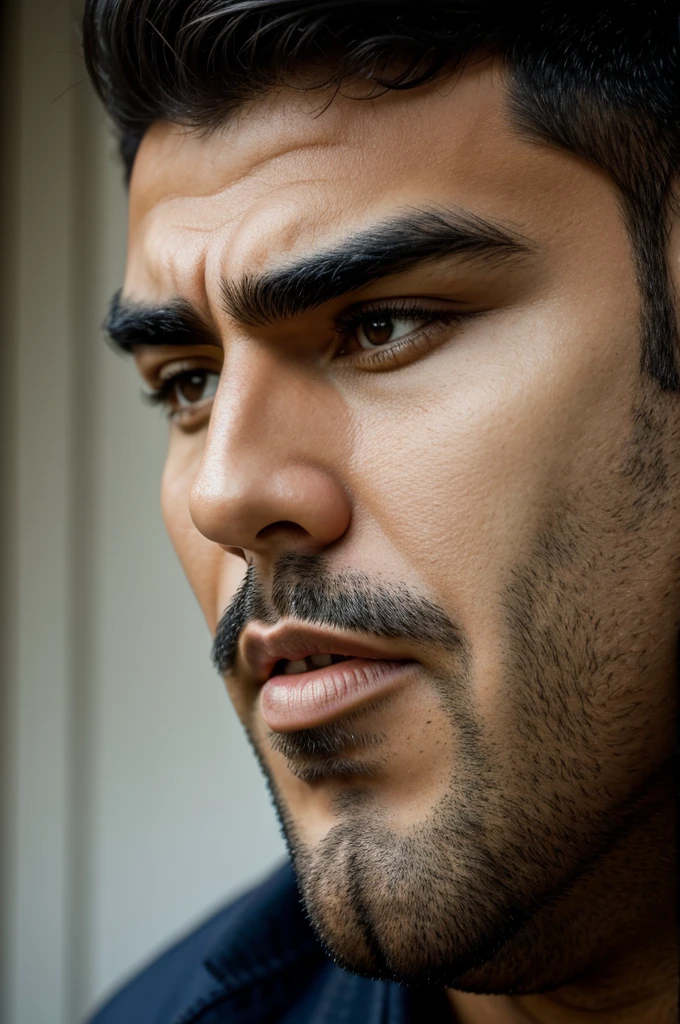 Chilean man with very large lips and thick eyebrows