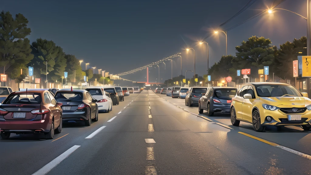 (road :1.5),road ,(รถวิ่งบนroad:1.6) capital landscape:1.5 ,(Many cars:1.5) ,nighttime