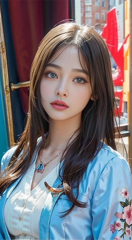 beautiful girl, 1girl, realistic, masterpiece, photorealistic, high resolution, soft lighting, hip up pose, blue eyes, long hair, jewelry, tattoos, pink suit, cool style, detailed eyes, detailed lips, extremely detailed face, longeyelashes, ultra-detailed, realistic, photo-realistic:1.37, HDR, UHD, studio lighting, ultra-fine painting, sharp focus, physically-based rendering, extreme detail description, professional, vivid colors, bokeh