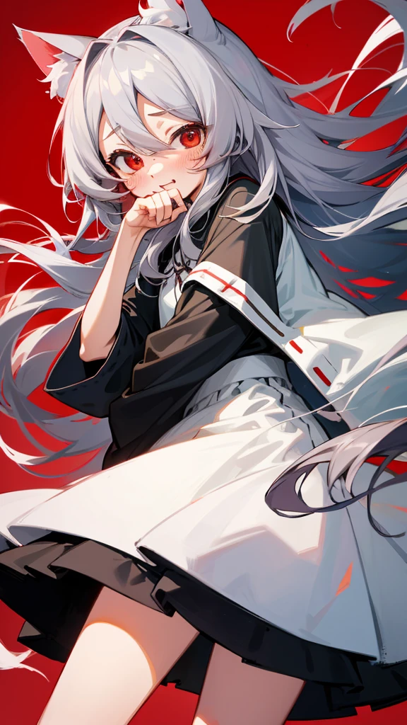 Highest quality　I have long hair　Gray Hair　Hina Sorazaki　Red eyes　I don't have anything　Odd Eye　kind　Cat ear　Embarrassed　One person