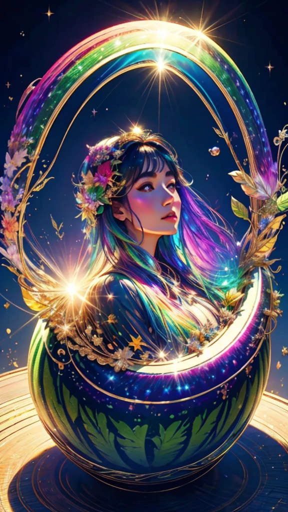 (Highest quality), (8K), (Highest quality), (live-action), (Realistic photos), Shining in rainbow colorswatermelon、summer、summerを感じる物、summerを感じる風景, watermelon、watermelon畑、blue sky, Rainbow and sunshine shining.16K, Ultra-high resolution, Shining in rainbow colors、to be born,wonderful ,future、Iridescent、The world 30 years from now。