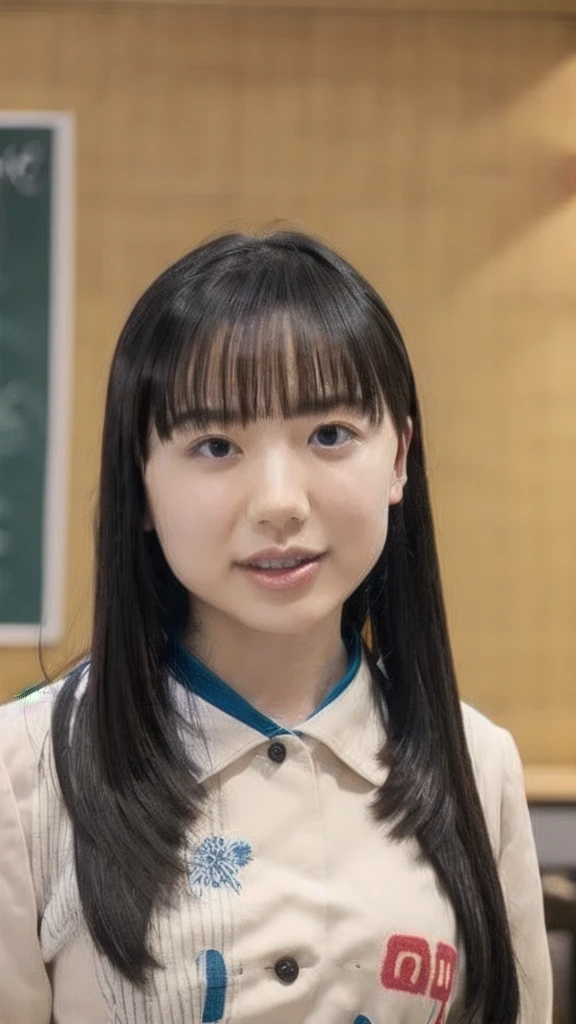slender girl, (make up:1.1), (ニットセーター:1.2), middle breasts, at school room, (upper body shot:1.1), round face