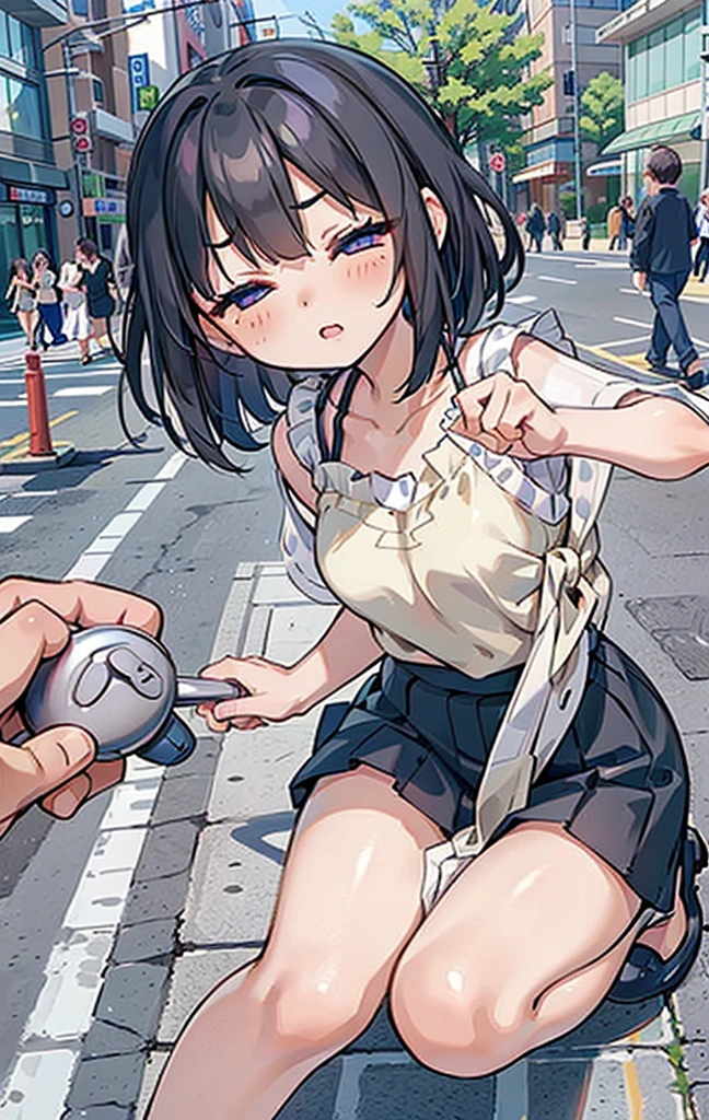 Browsing Caution、on the road、(Spread your legs:1.4)、pretty girl,Japanese,,Full-body display、masterpiece、8hair、Wear a camisole and miniskirt、Low angle, Twist the skirt、(Troubled eyebrows:1.0), (close your eyes:1.4), (Sigh Crosstalk:1.1), In the best quality、Beautiful girls, Cute Baby Turtle, High resolution, Super detailed, Fine details, Very detailed, Highly detailed eyes and face, Sharp pupils, 超High resolution, Cinema Lighting、Beautiful details,Highly detailed eyes and face、Very wide angle shot,Primary school students、(remote Play:1.5),
remote_Vibrate, (Others hold the switch:1.3)、Passersby in the background